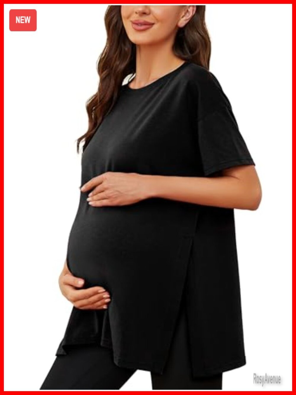 Maternity T-Shirt Side Split Loose Fit Cotton Pregnancy Top
